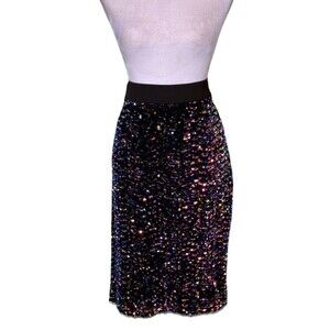 ELOQUII Women's Black Pencil Midi Skirt‎ Sequin Front Office to Evening Size 16